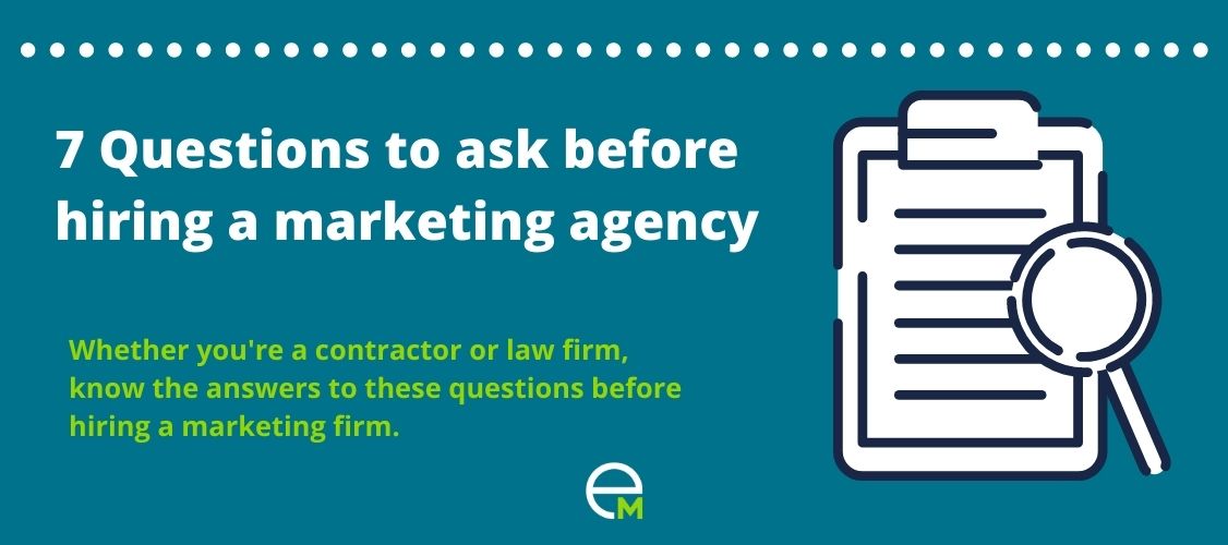 blog header for questions to ask before hiring a marketing agency