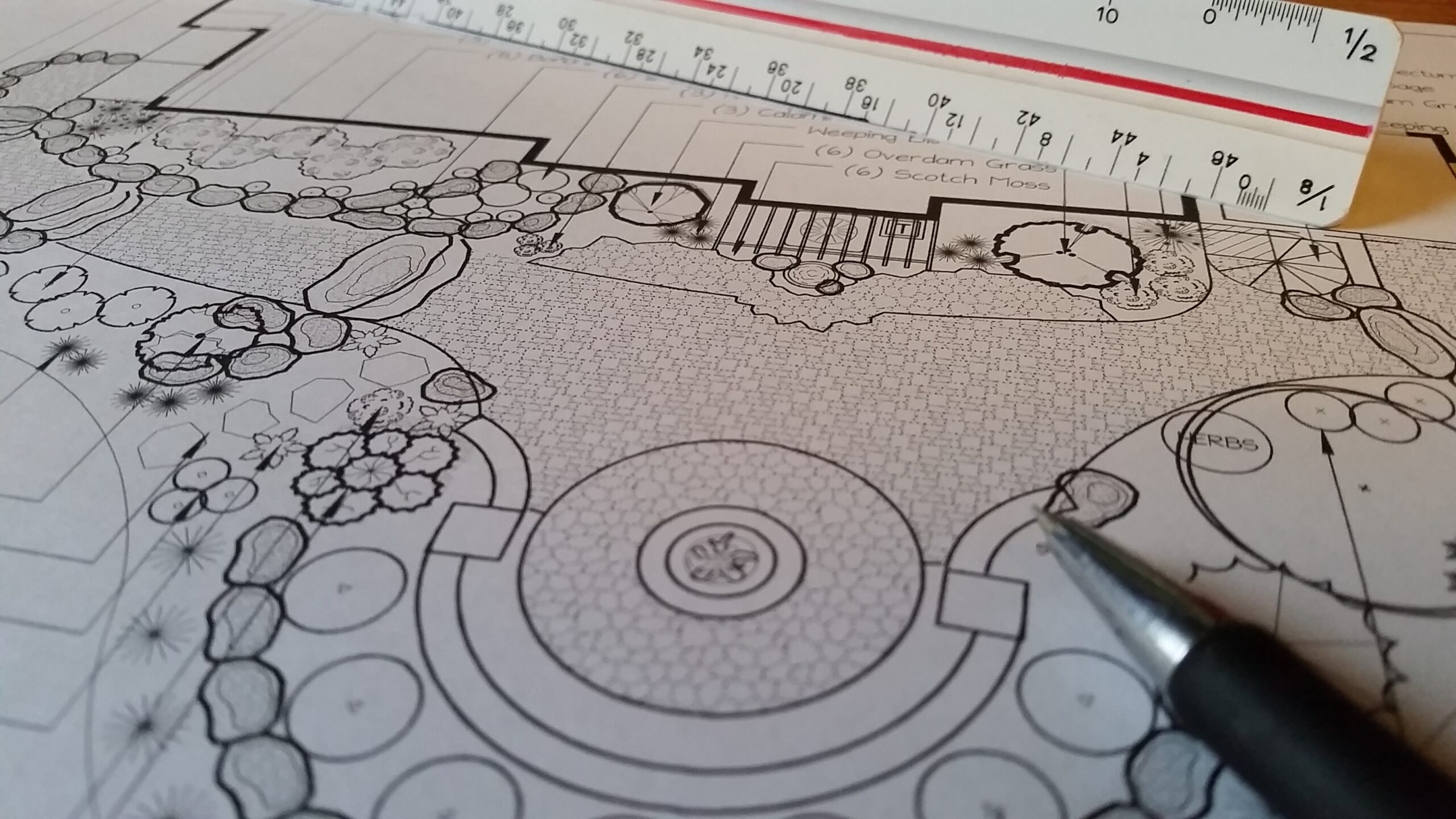 hand drawn landscape design and installation blueprint plans