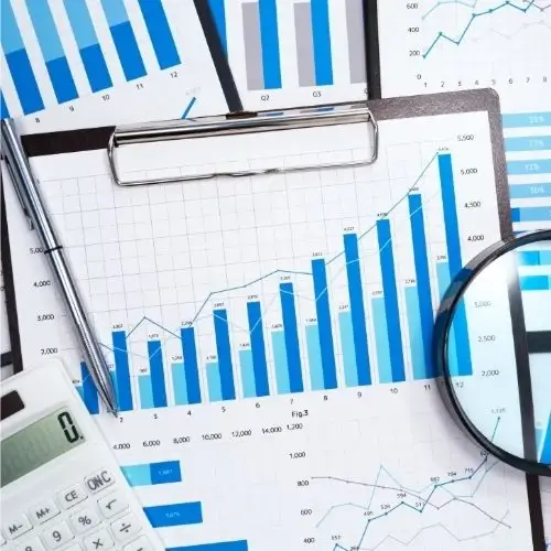 What is generative engine optimization showing rising data charts, financial graphs, and analytical tools by Elevation Marketing