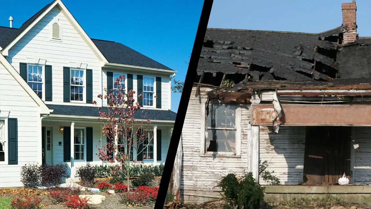Comparison of a well-maintained home and a neglected one, symbolizing the impact of regular website maintenance services