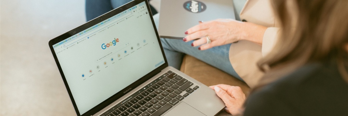Open laptop on Google used for SEO and audience research to fuel a housekeeping email marketing funnel by Elevation Marketing™