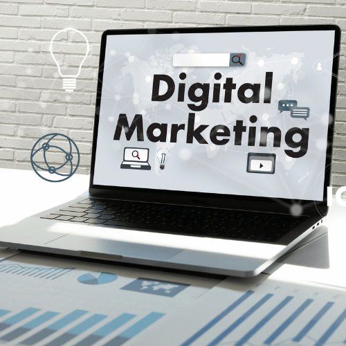 Laptop displaying digital marketing concepts AI websites for contractors services by Elevation Marketing