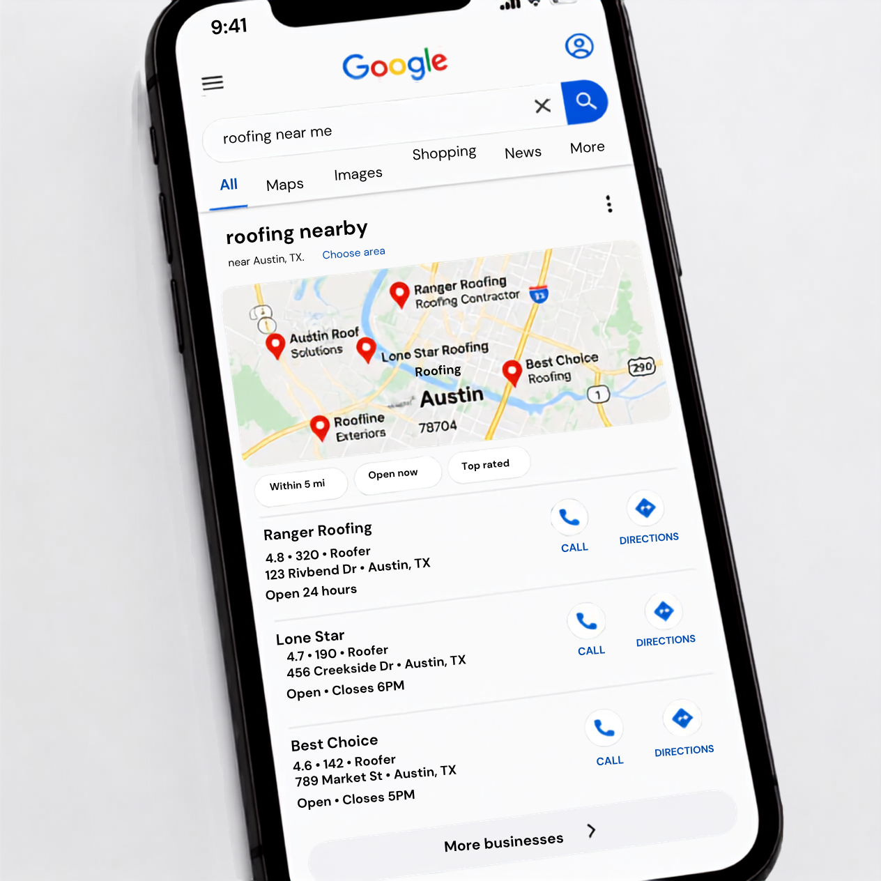 Contractor marketing agency red flag example of local roofing search results by Elevation Marketing