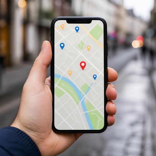 Customer searching a local map on a smartphone, Google Business Profile local search marketing by Elevation Marketing