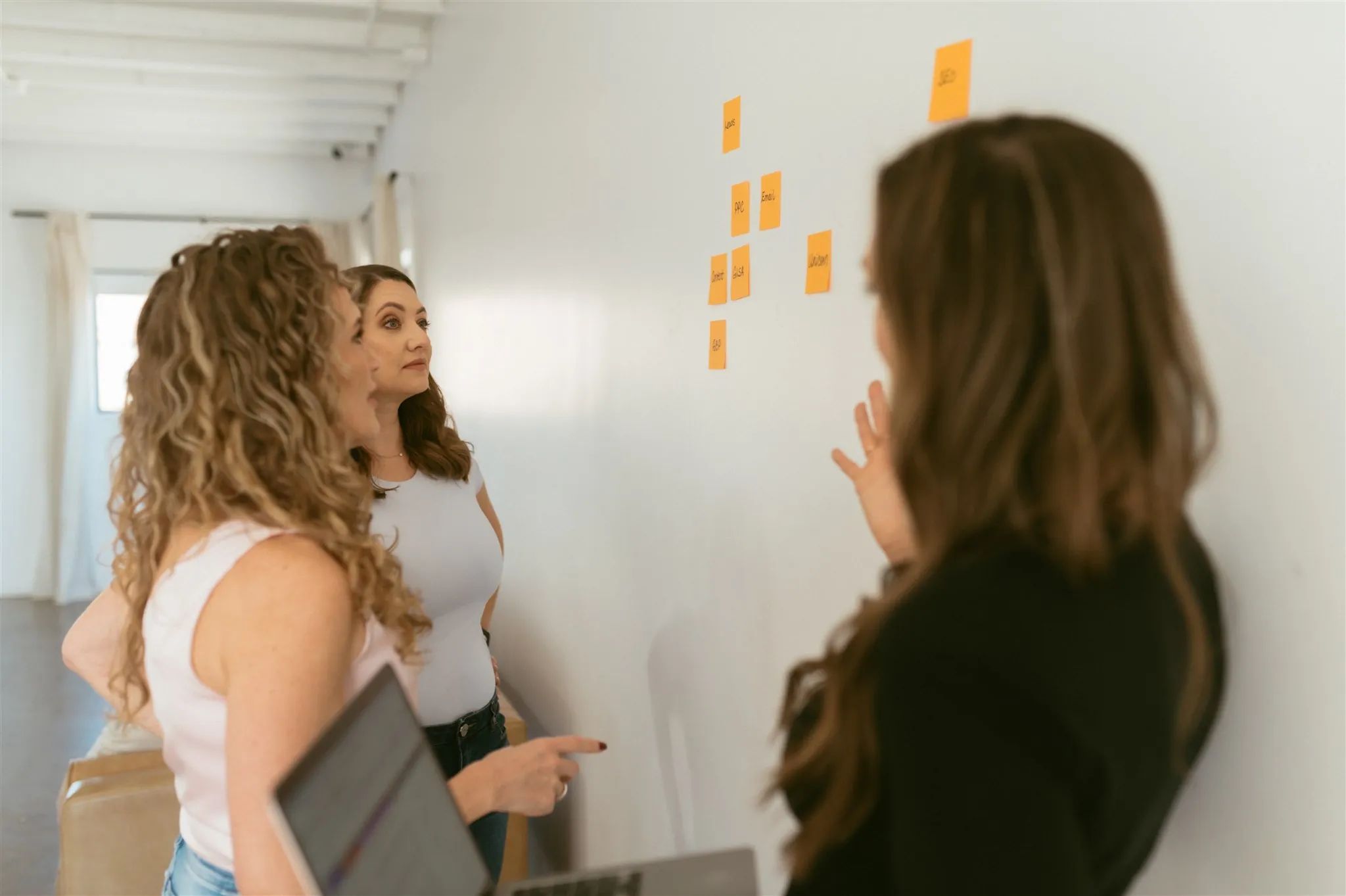 Elevation Marketing team, brainstorming on a sticky not for paid media services.