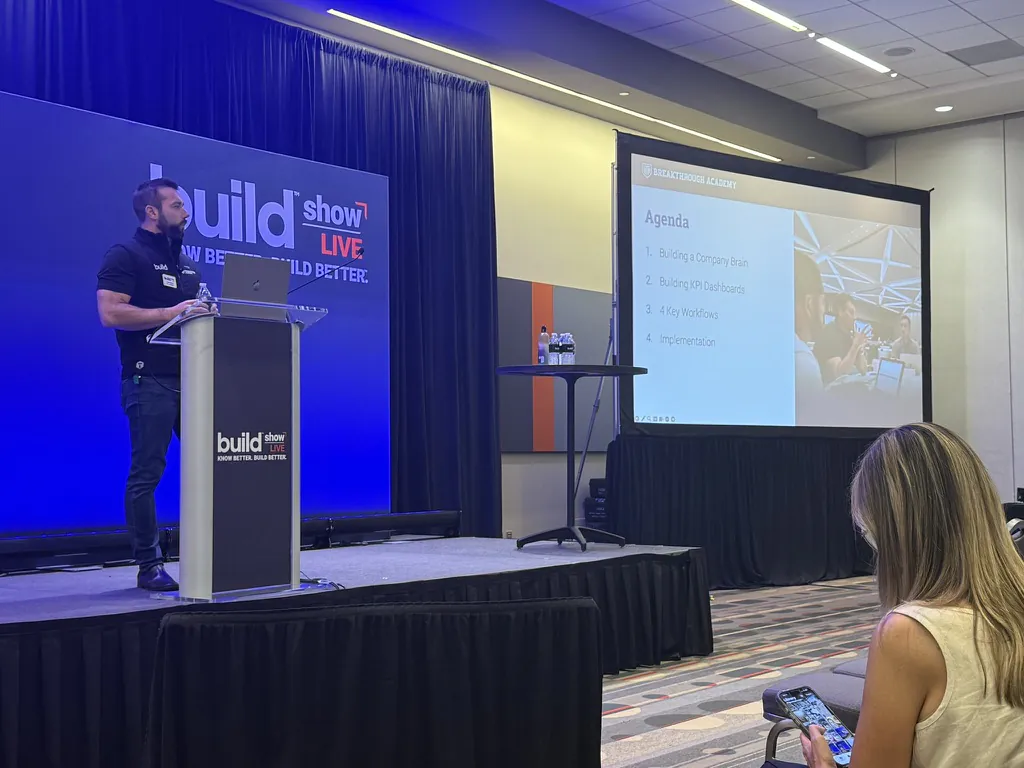 Presentation on contractor strategies at Build Show Live 2026 contractor takeaways by Elevation Marketing
