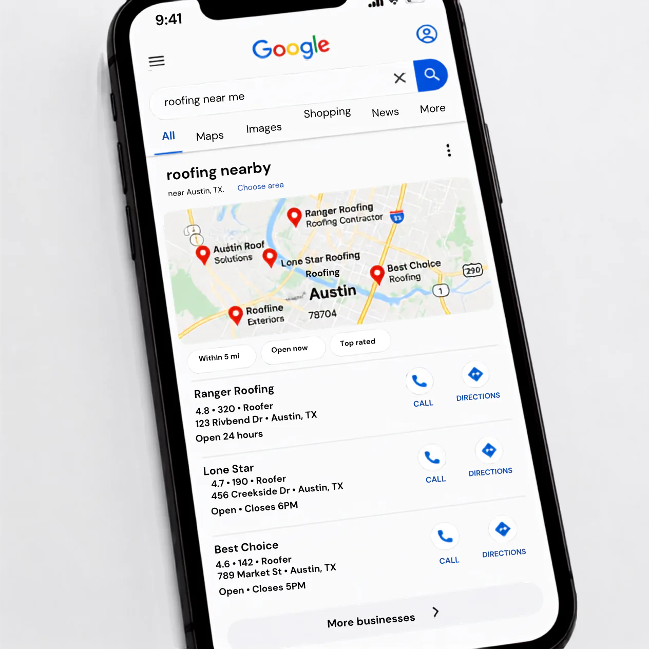 Contractor marketing agency red flag example of local roofing search results by Elevation Marketing